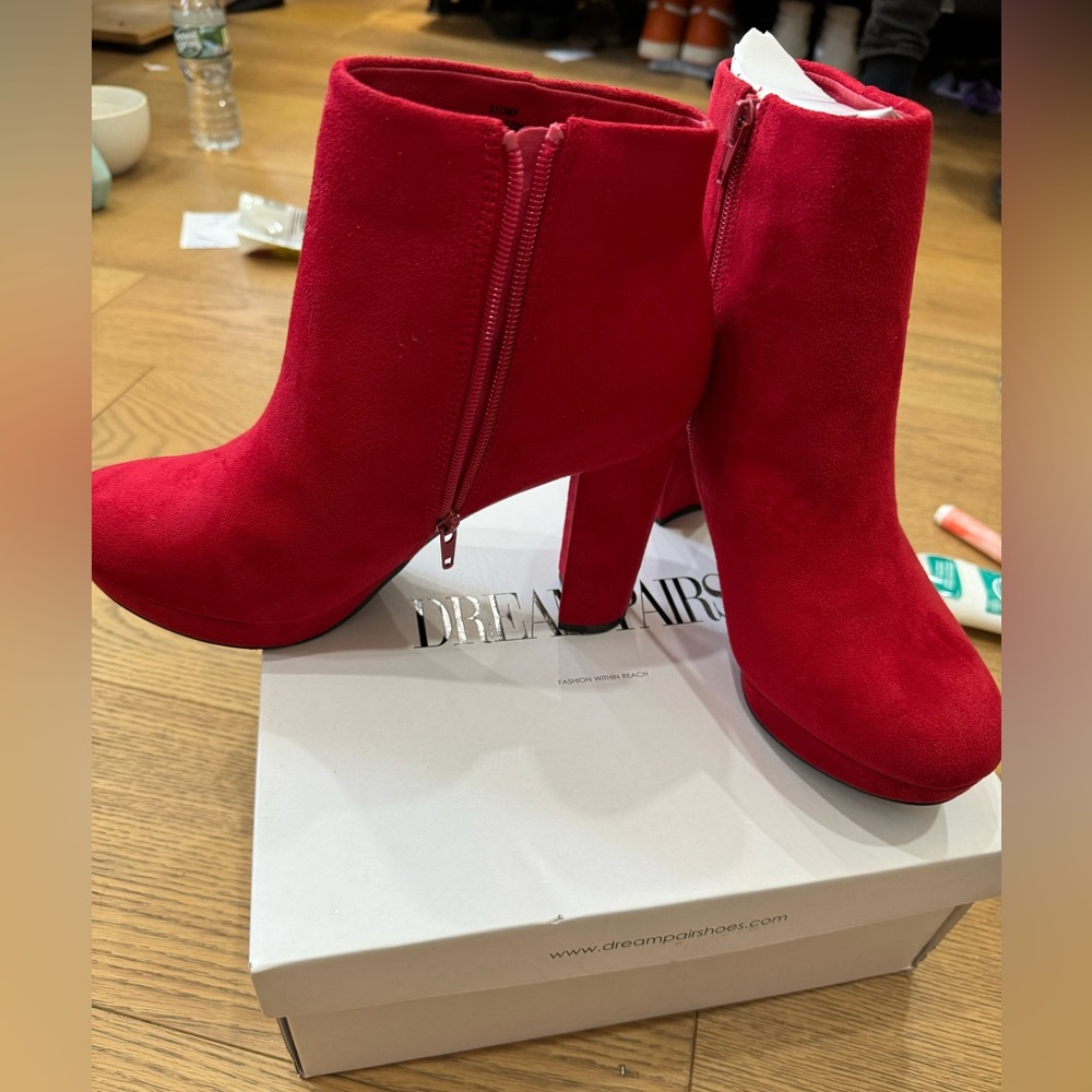 Red platform Booties
